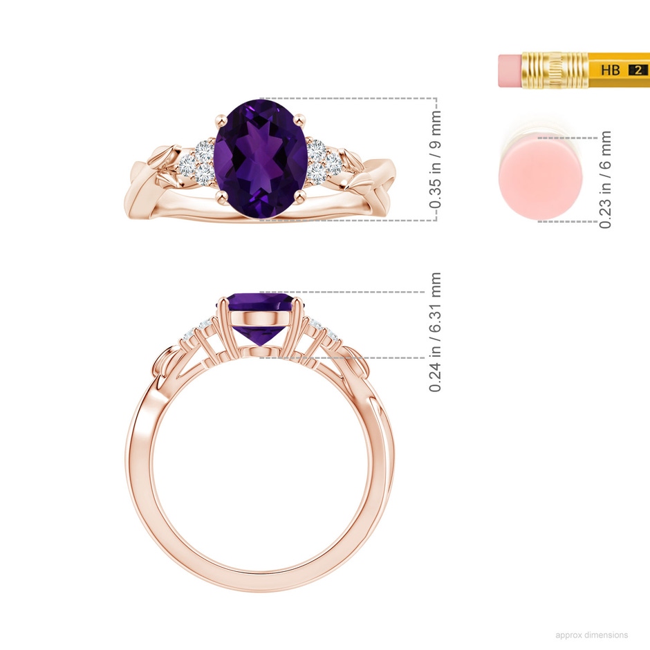 9.19x7.13x4.78mm AA Nature Inspired GIA Certified Oval Amethyst Ring with Side Diamonds in 18K Rose Gold ruler