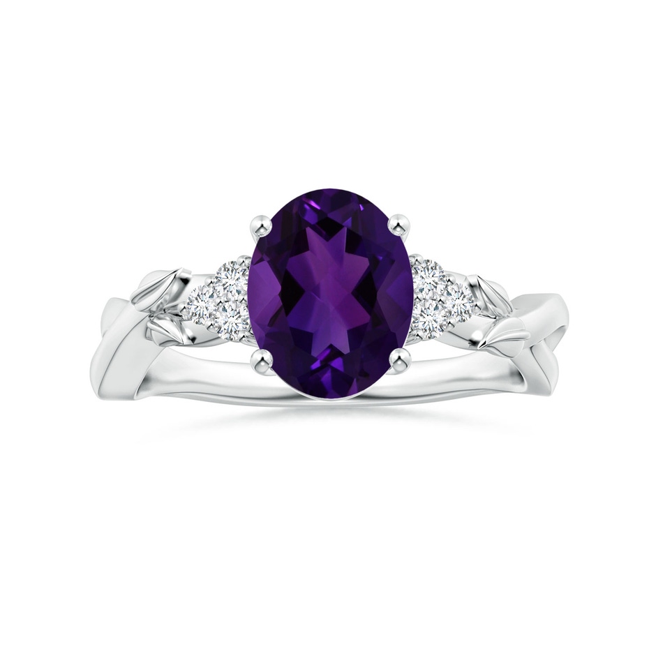 9.19x7.13x4.78mm AA Nature Inspired GIA Certified Oval Amethyst Ring with Side Diamonds in White Gold 