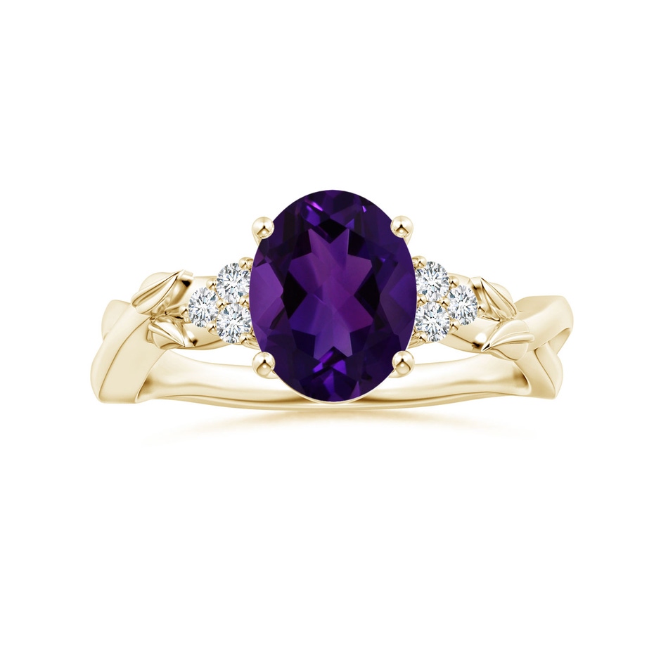 9.19x7.13x4.78mm AA Nature Inspired GIA Certified Oval Amethyst Ring with Side Diamonds in Yellow Gold 