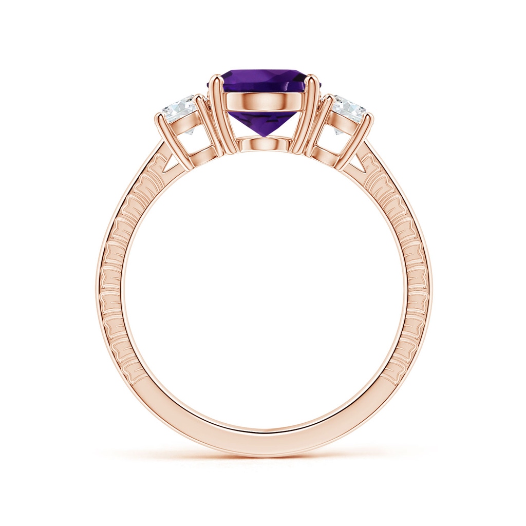 9.19x7.13x4.78mm AA Three Stone GIA Certified Oval Amethyst Reverse Tapered Shank Feather Ring in Rose Gold - side 199