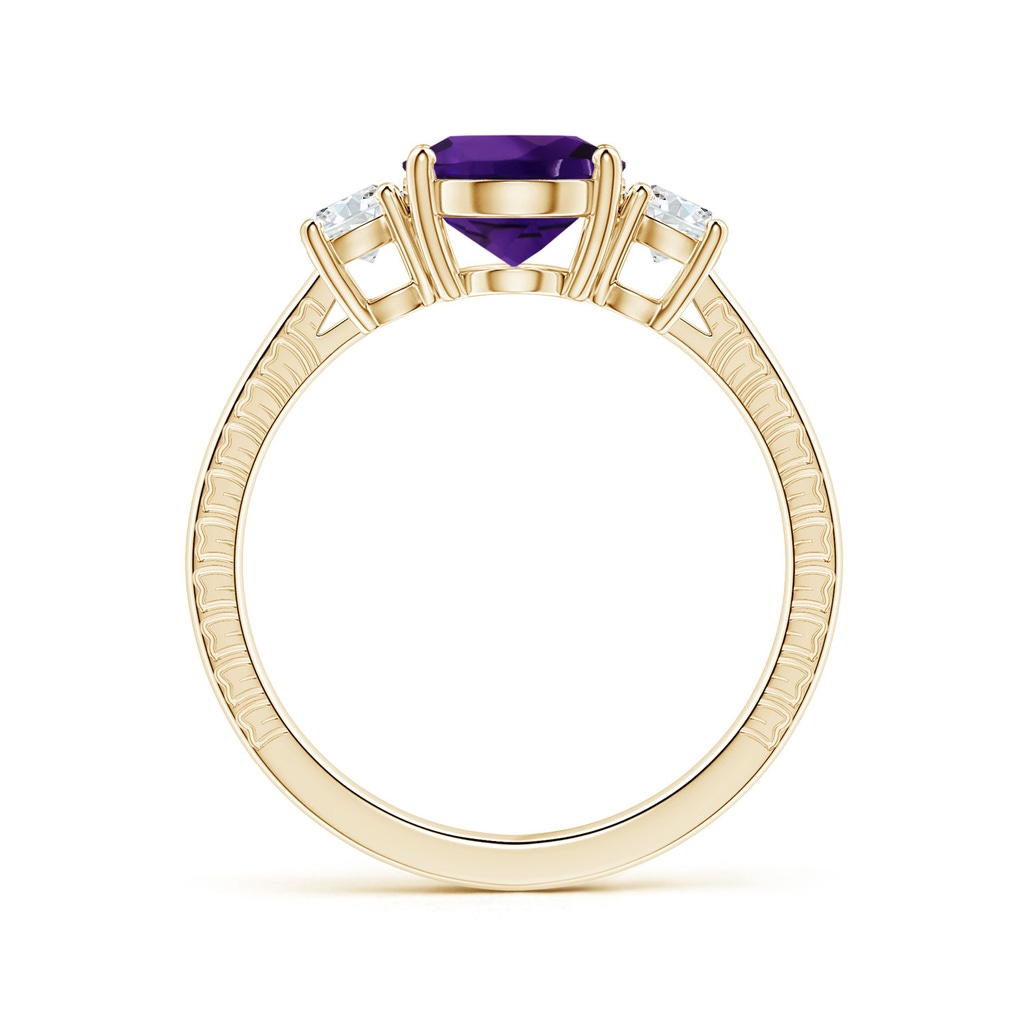 9.19x7.13x4.78mm AA Three Stone GIA Certified Oval Amethyst Reverse Tapered Shank Feather Ring in Yellow Gold - side 199