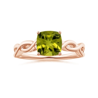 7.13x7.11x4.18mm AA Prong-Set GIA Certified Solitaire Cushion Peridot Twisted Shank Ring in 18K Rose Gold