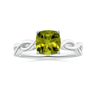 7.13x7.11x4.18mm AA Prong-Set GIA Certified Solitaire Cushion Peridot Twisted Shank Ring in 18K White Gold