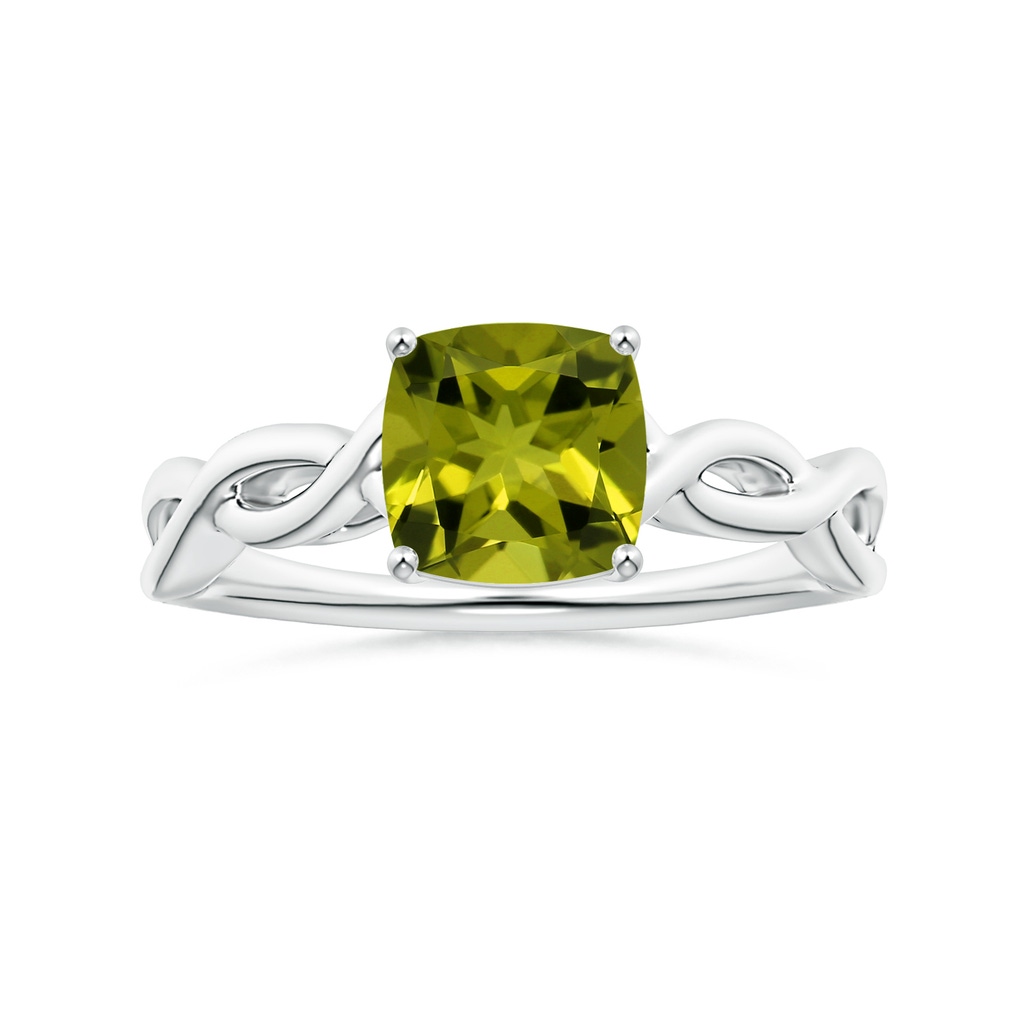 7.13x7.11x4.18mm AA Prong-Set GIA Certified Solitaire Cushion Peridot Twisted Shank Ring in P950 Platinum 