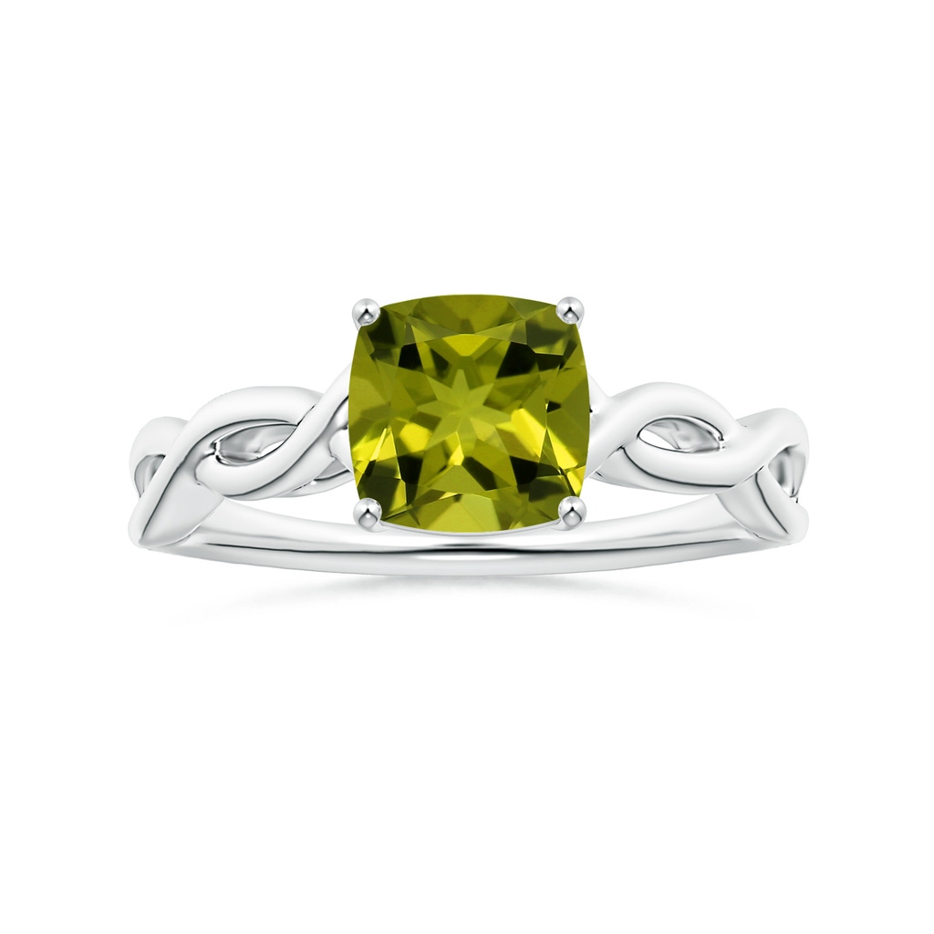 7.13x7.11x4.18mm AA Prong-Set GIA Certified Solitaire Cushion Peridot Twisted Shank Ring in P950 Platinum