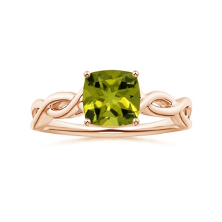 7.13x7.11x4.18mm AA Prong-Set GIA Certified Solitaire Cushion Peridot Twisted Shank Ring in Rose Gold