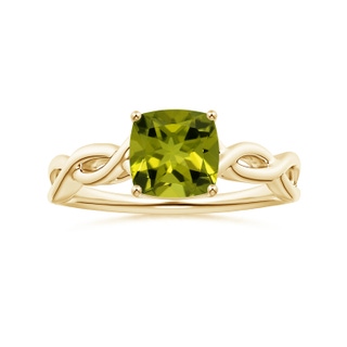 7.13x7.11x4.18mm AA Prong-Set GIA Certified Solitaire Cushion Peridot Twisted Shank Ring in Yellow Gold
