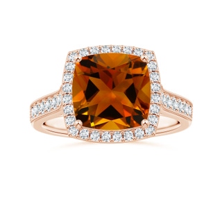 9.08x9.07x5.96mm AAA GIA Certified Cushion Citrine Halo Ring with Milgrain in 10K Rose Gold