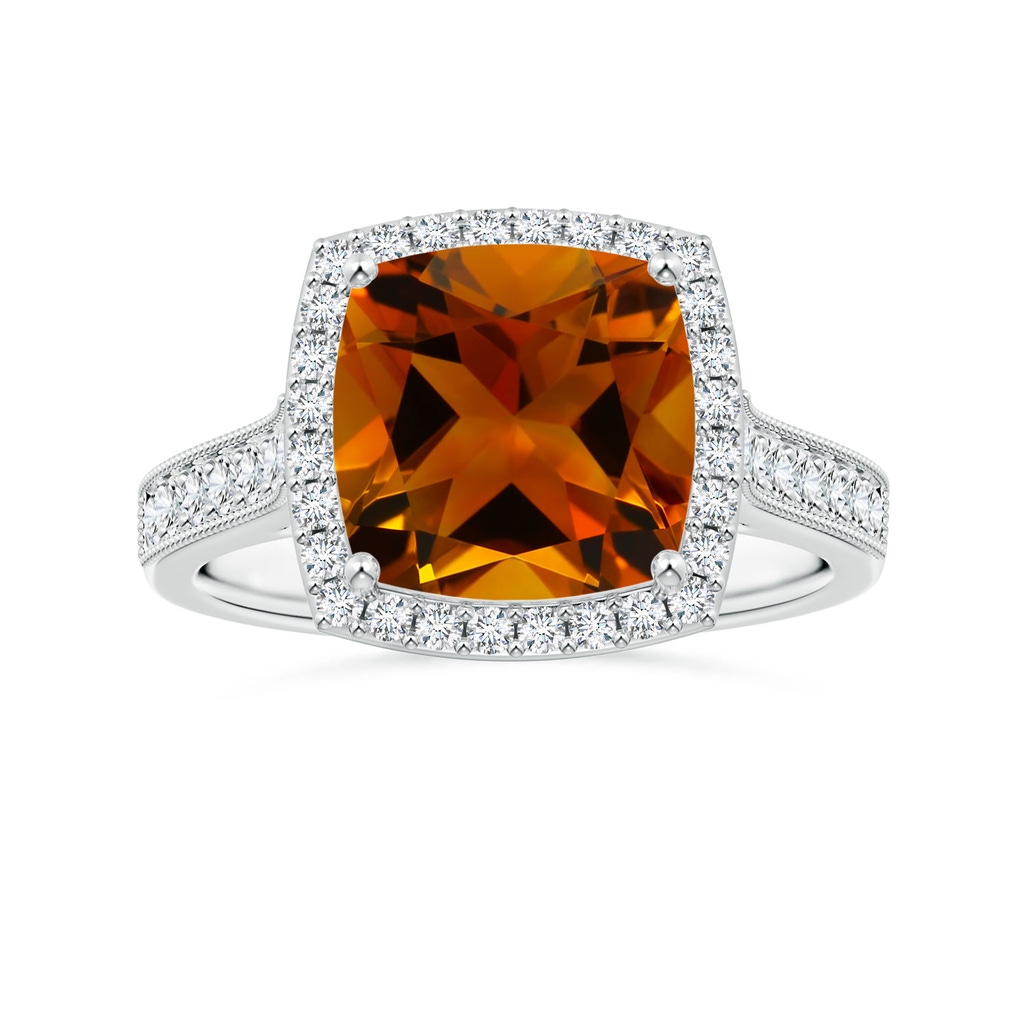 9.08x9.07x5.96mm AAA GIA Certified Cushion Citrine Halo Ring with Milgrain in White Gold 