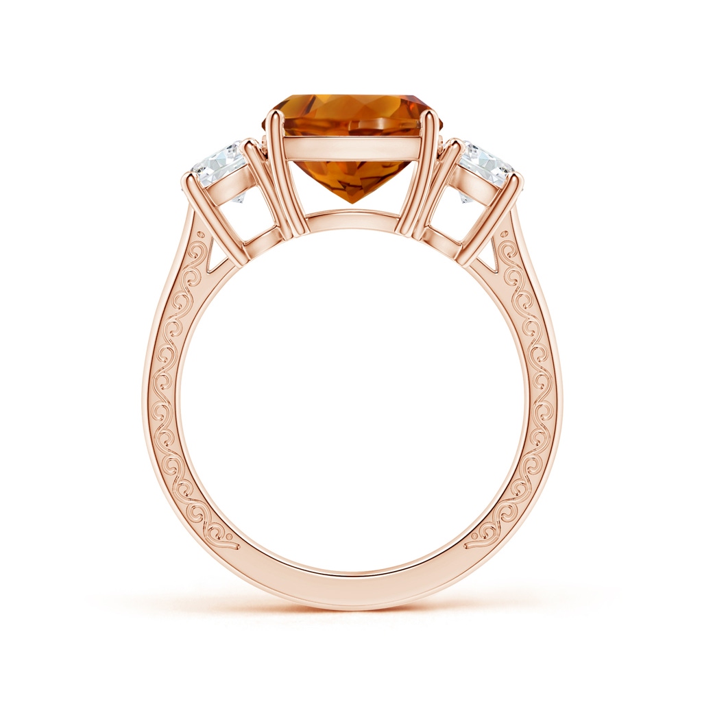 9.08x9.07x5.96mm AAA Three Stone GIA Certified Cushion Citrine Tapered Ring with Scrollwork in Rose Gold - side 199