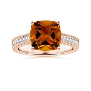 9.08x9.07x5.96mm AAA GIA Certified Cushion Citrine Reverse Tapered Ring with Milgrain in 10K Rose Gold