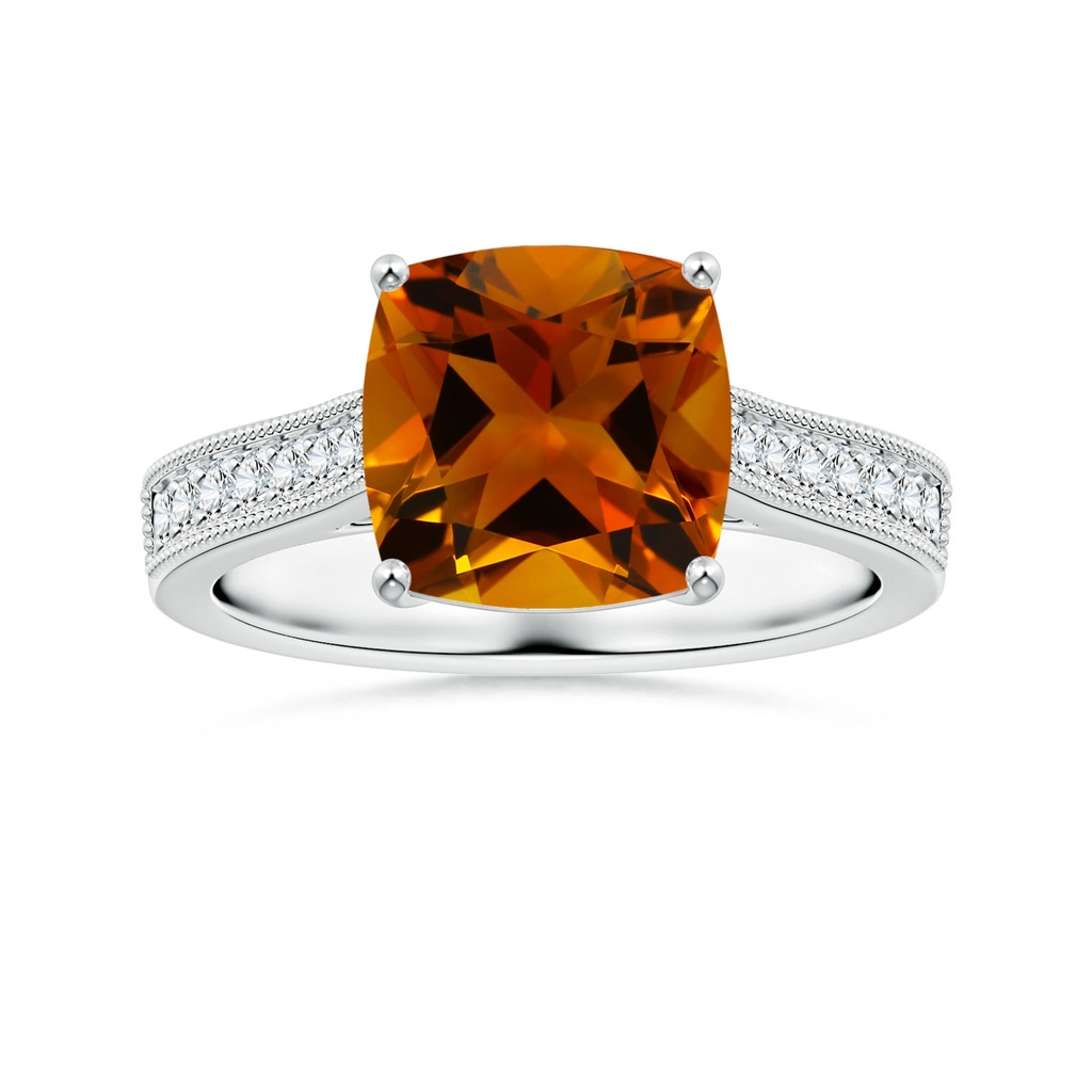 9.08x9.07x5.96mm AAA GIA Certified Cushion Citrine Reverse Tapered Ring with Milgrain in P950 Platinum