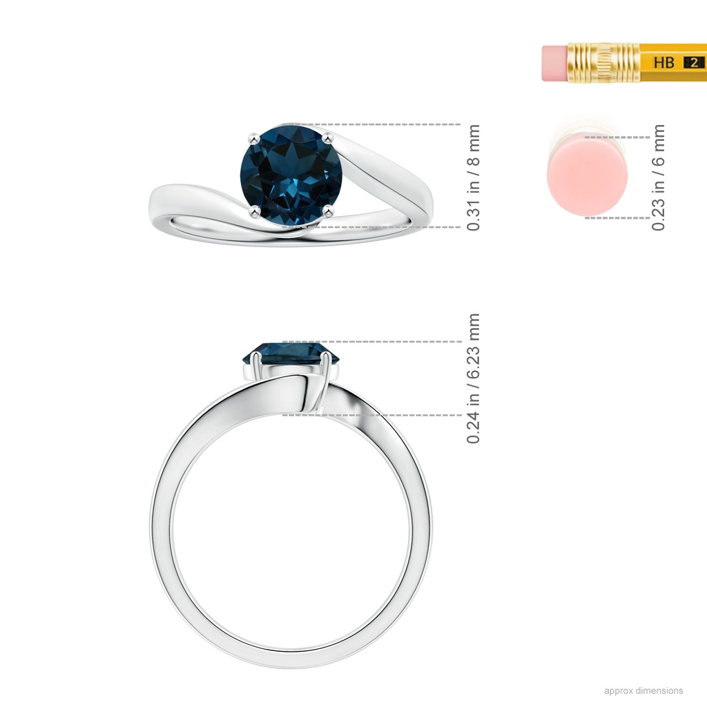 8.01x7.93x5.38mm AAA Prong-Set GIA Certified Solitaire Round London Blue Topaz Bypass Ring in P950 Platinum ruler