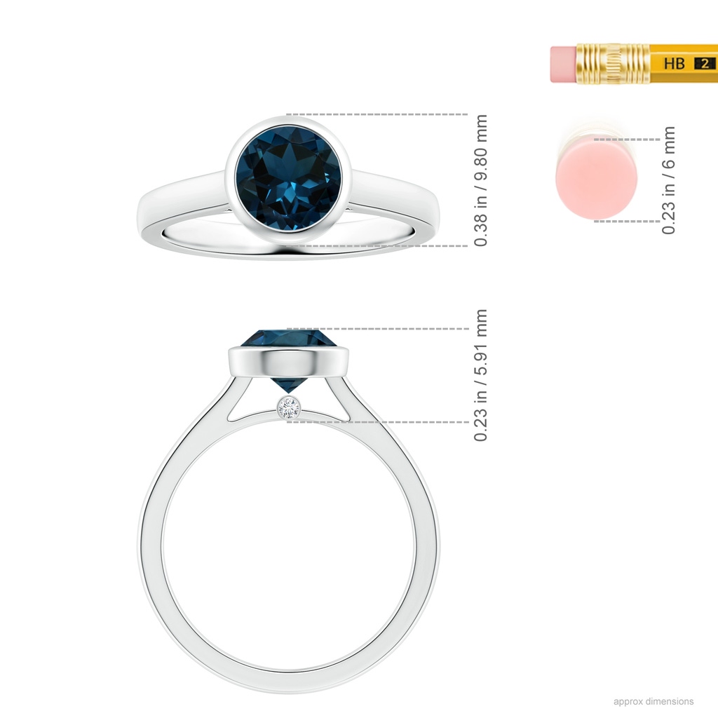 8.01x7.93x5.38mm AAA Bezel-Set GIA Certified Round London Blue Topaz Solitaire Ring in P950 Platinum ruler