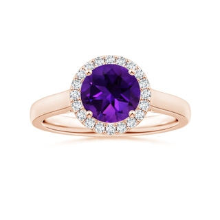 8.16x8.06x5.44mm AA GIA Certified Round Amethyst Leaf Ring with Diamond Halo in 10K Rose Gold