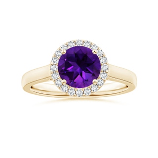 8.16x8.06x5.44mm AA GIA Certified Round Amethyst Leaf Ring with Diamond Halo in 10K Yellow Gold
