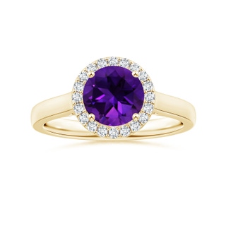 8.16x8.06x5.44mm AA GIA Certified Round Amethyst Leaf Ring with Diamond Halo in 18K Yellow Gold