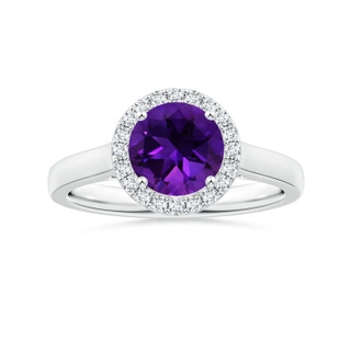8.16x8.06x5.44mm AA GIA Certified Round Amethyst Leaf Ring with Diamond Halo in P950 Platinum