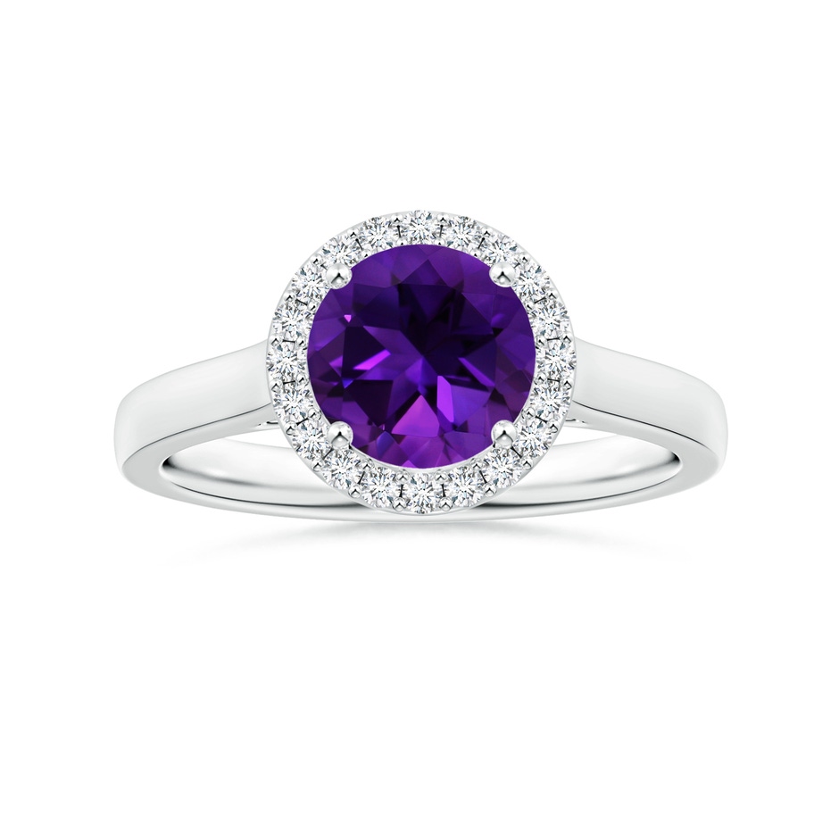 8.16x8.06x5.44mm AA GIA Certified Round Amethyst Leaf Ring with Diamond Halo in White Gold 