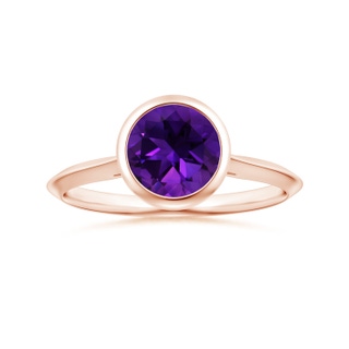 8.16x8.06x5.44mm AA Bezel-Set GIA Certified Solitaire Round Amethyst Knife-Edge Shank Ring in 18K Rose Gold