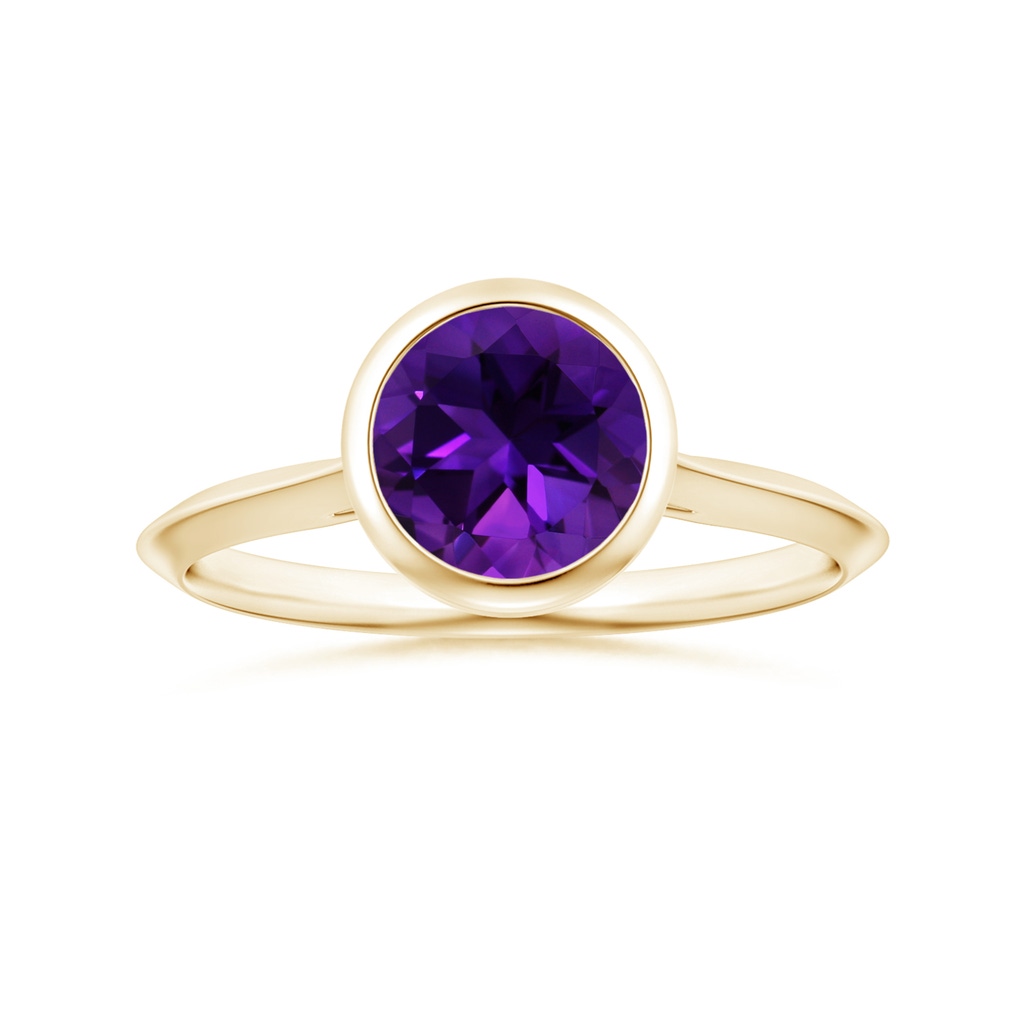 8.16x8.06x5.44mm AA Bezel-Set GIA Certified Solitaire Round Amethyst Knife-Edge Shank Ring in Yellow Gold