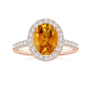 9.07x6.98x4.80mm AAAA GIA Certified Oval Citrine Ring with Diamond Halo in 9K Rose Gold