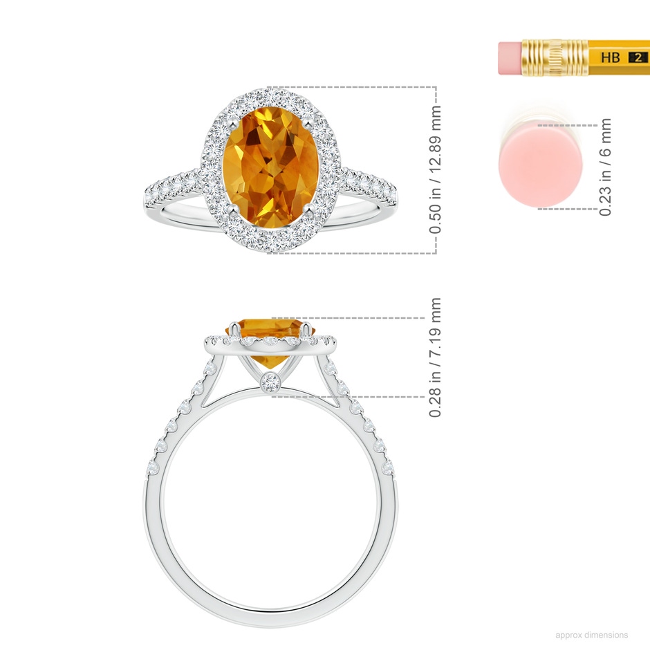 9.07x6.98x4.80mm AAAA GIA Certified Oval Citrine Ring with Diamond Halo in White Gold ruler