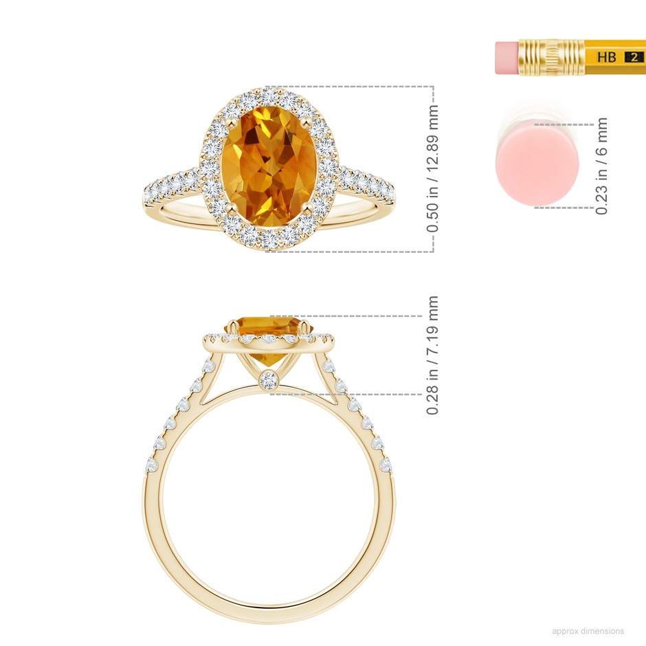 9.07x6.98x4.80mm AAAA GIA Certified Oval Citrine Ring with Diamond Halo in Yellow Gold ruler