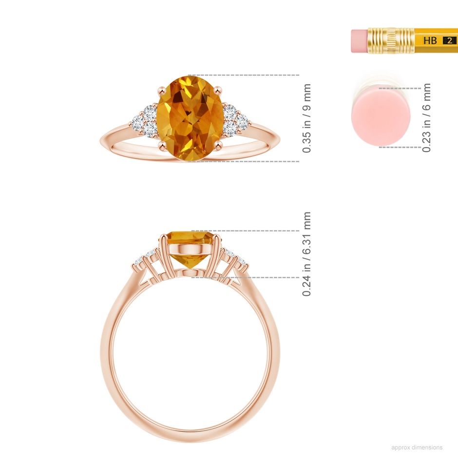 9.07x6.98x4.80mm AAAA GIA Certified Oval Citrine Knife-Edge Shank Ring in Rose Gold ruler
