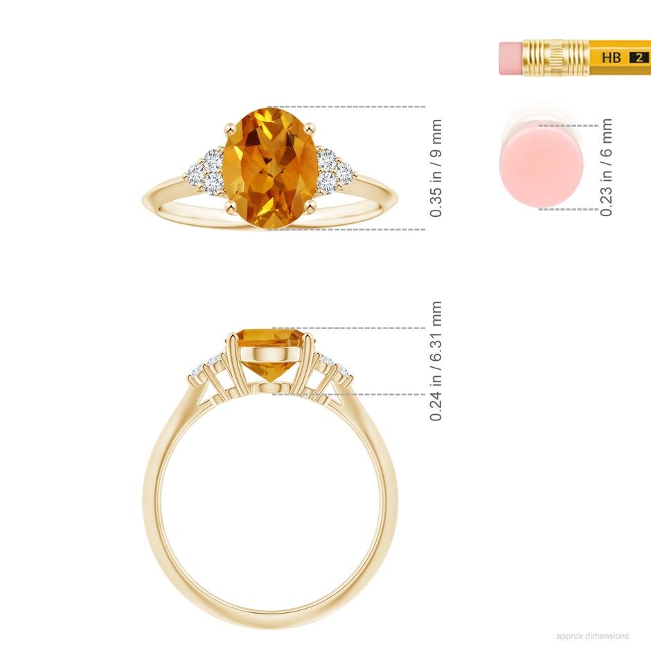 9.07x6.98x4.80mm AAAA GIA Certified Oval Citrine Knife-Edge Shank Ring in Yellow Gold ruler