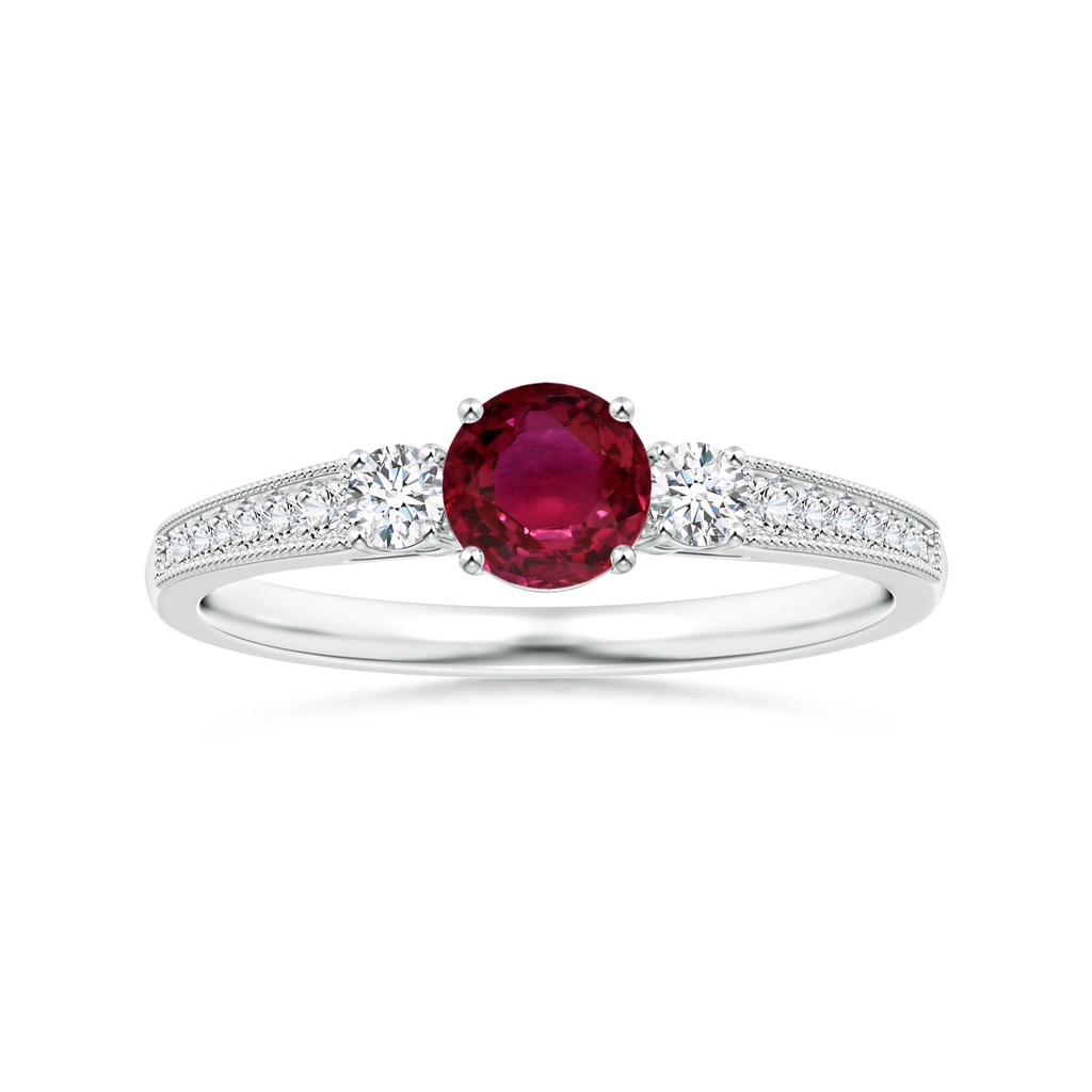 5.80x5.65x2.92mm AAA Three Stone Ruby Tapered Ring with Milgrain in P950 Platinum 