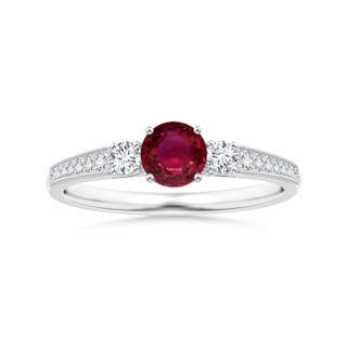 5.80x5.65x2.92mm AAA Three Stone Ruby Tapered Ring with Milgrain in P950 Platinum