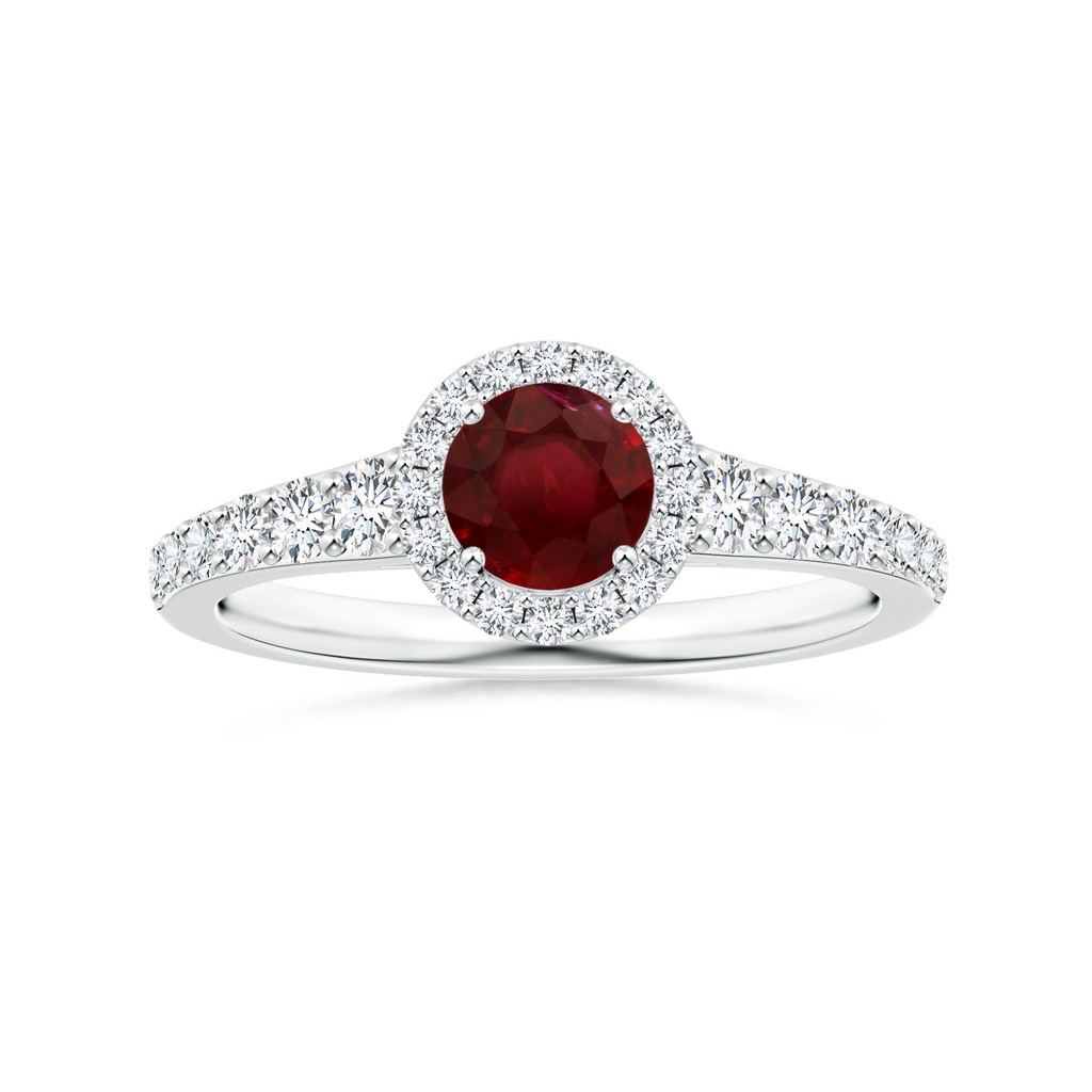 5.78-5.85x3.09mm AA GIA Certified Round Ruby Tapered Shank Ring with Halo  in 18K White Gold 