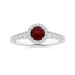 5.84x5.72x2.48mm AA GIA Certified Round Ruby Tapered Shank Ring with Halo in P950 Platinum