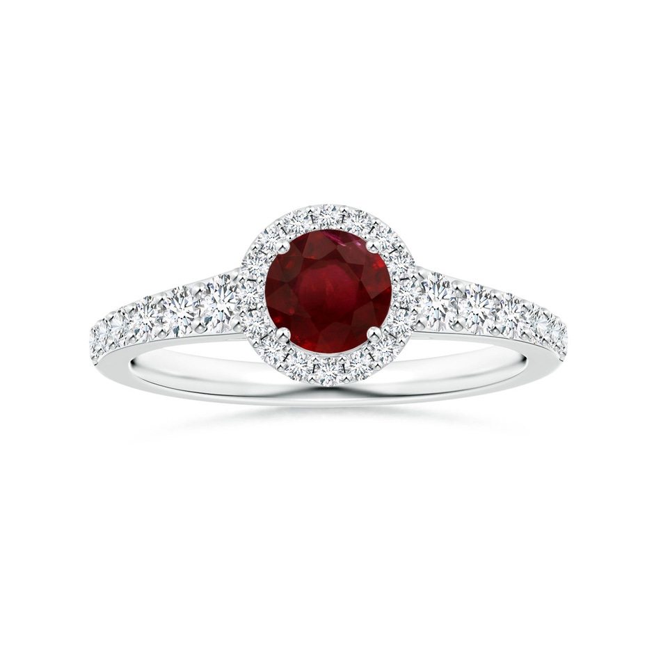 5.84x5.72x2.48mm AA GIA Certified Round Ruby Tapered Shank Ring with Halo in White Gold 