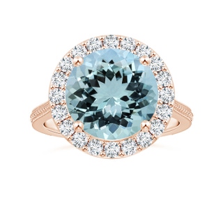 11.10x10.85x6.44mm AA GIA Certified Aquamarine Halo Ring with Reverse Tapered Shank in 10K Rose Gold