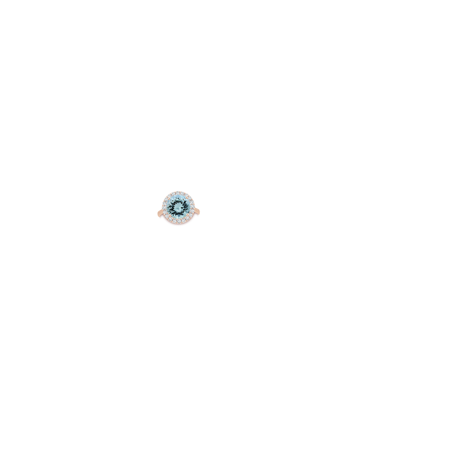11.10x10.85x6.44mm AA GIA Certified Aquamarine Halo Ring with Reverse Tapered Shank in Rose Gold hand