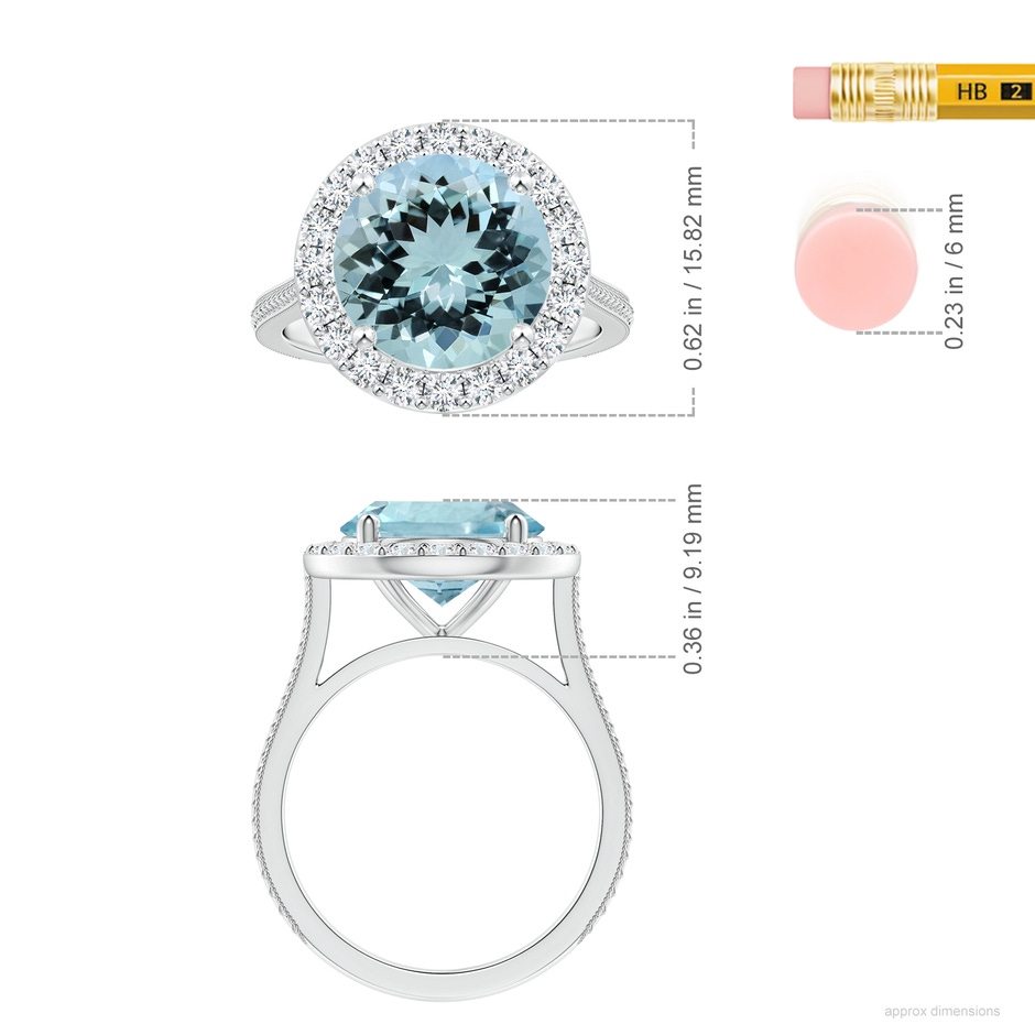 11.10x10.85x6.44mm AA GIA Certified Aquamarine Halo Ring with Reverse Tapered Shank in White Gold ruler