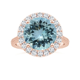 11.14x10.98x6.69mm AA GIA Certified Aquamarine Halo Ring with Reverse Tapered Shank in 10K Rose Gold