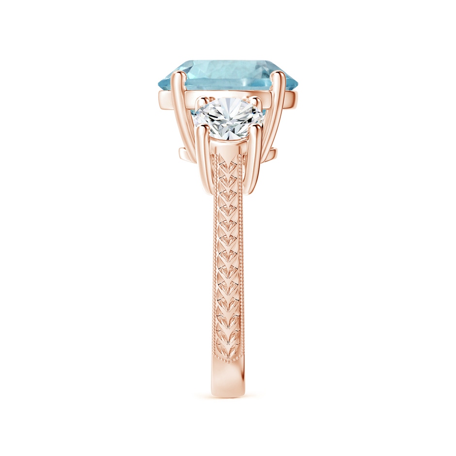 11.10x10.85x6.44mm AA GIA Certified Three Stone Aquamarine Reverse Tapered Shank Ring with Leaf Motifs in 18K Rose Gold side 399