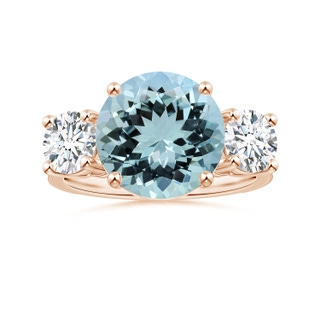 11.10x10.85x6.44mm AA GIA Certified Three Stone Aquamarine Reverse Tapered Shank Ring with Leaf Motifs in 9K Rose Gold