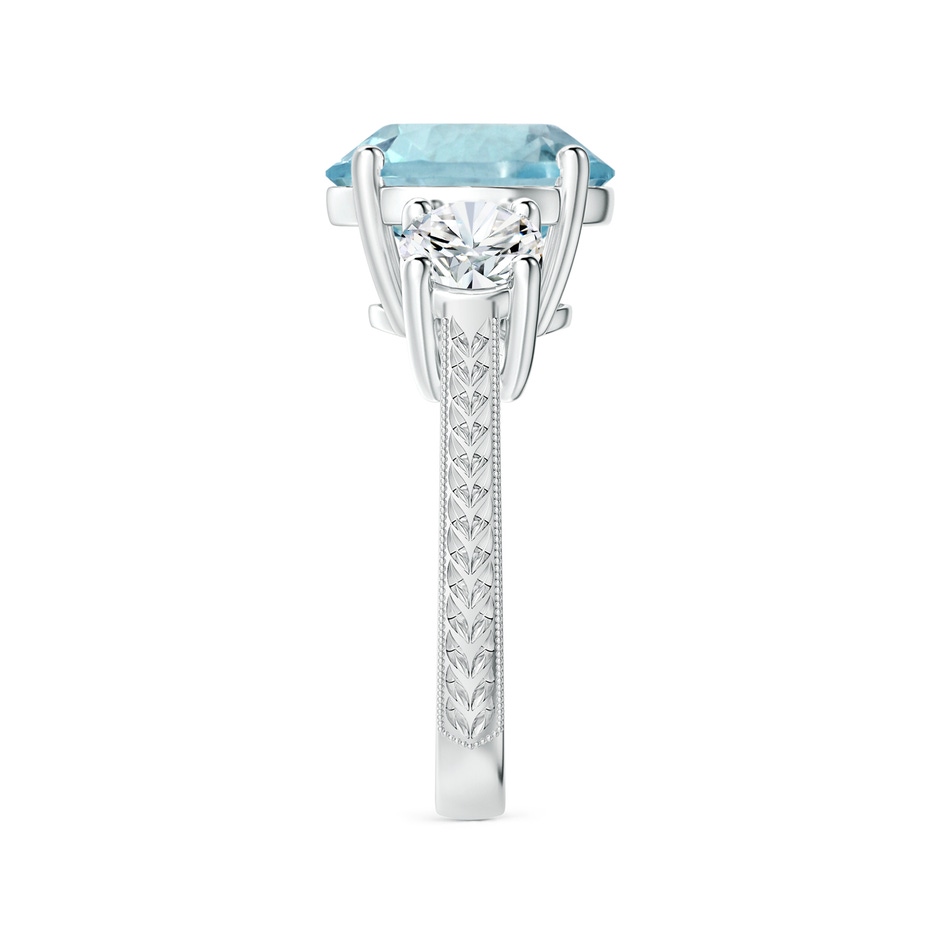 11.10x10.85x6.44mm AA GIA Certified Three Stone Aquamarine Reverse Tapered Shank Ring with Leaf Motifs in 9K White Gold side 399