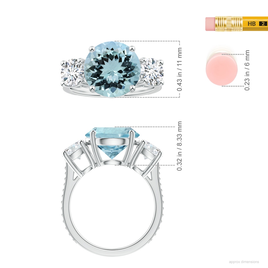 11.10x10.85x6.44mm AA GIA Certified Three Stone Aquamarine Reverse Tapered Shank Ring with Leaf Motifs in 9K White Gold ruler