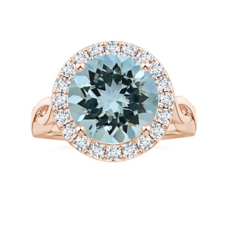 11.09x11.02x6.77mm AAA GIA Certified Round Aquamarine Twisted Shank Ring with Diamond Halo in 10K Rose Gold