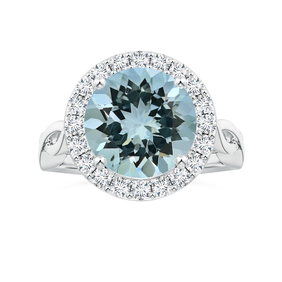 11.09x11.02x6.77mm AAA GIA Certified Round Aquamarine Twisted Shank Ring with Diamond Halo in 18K White Gold 