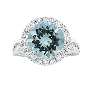 11.09x11.02x6.77mm AAA GIA Certified Round Aquamarine Twisted Shank Ring with Diamond Halo in P950 Platinum