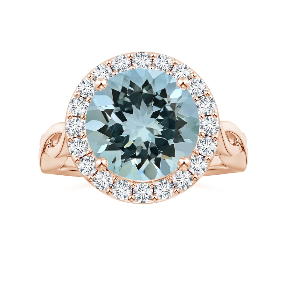 11.09x11.02x6.77mm AAA GIA Certified Round Aquamarine Twisted Shank Ring with Diamond Halo in Rose Gold 