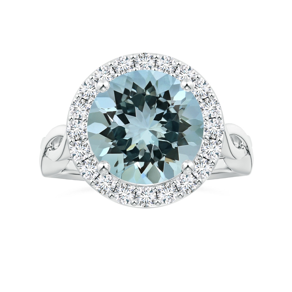 11.09x11.02x6.77mm AAA GIA Certified Round Aquamarine Twisted Shank Ring with Diamond Halo in White Gold 