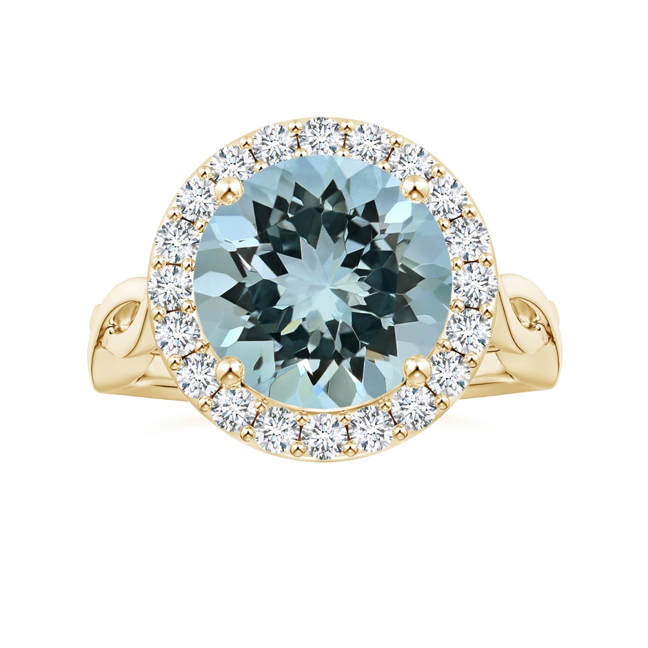 11.09x11.02x6.77mm AAA GIA Certified Round Aquamarine Twisted Shank Ring with Diamond Halo in Yellow Gold 