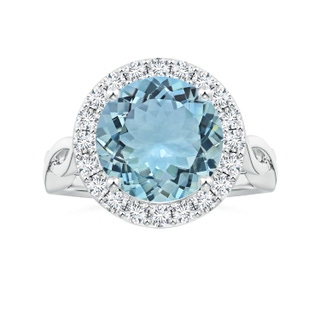11.12x11.07x6.80mm AAA GIA Certified Round Aquamarine Twisted Shank Ring with Diamond Halo in P950 Platinum